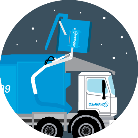 Orange Sky x CWY rough sleepers safety campaign Graphics for flyer and webpage night time service of front lift bin