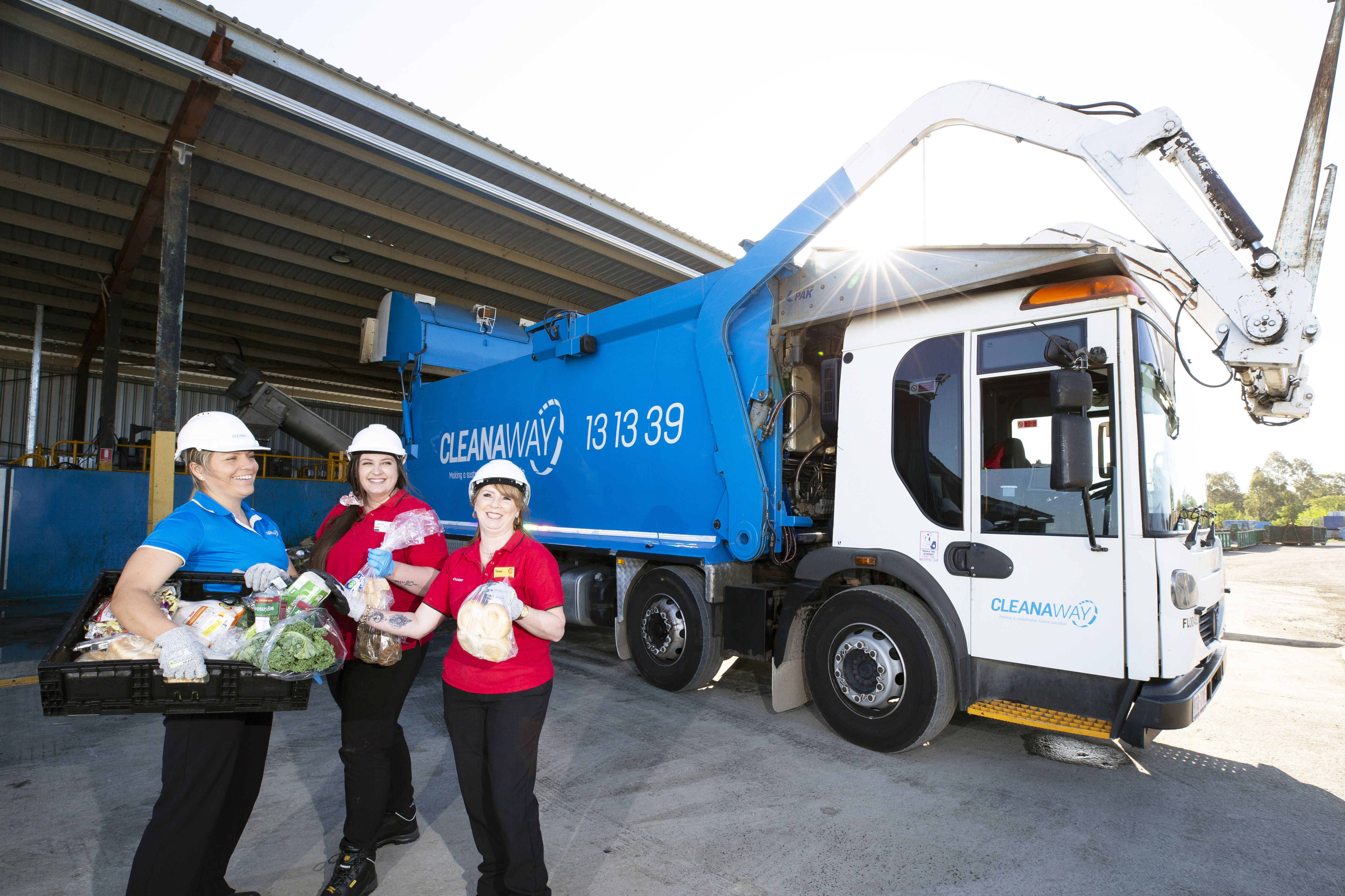 Coles and Cleanaway.  Cleanaway resource recovery specialist for Coles Sarah van Eck with Isabella Renella Customer Serice Manager Coles Browns Plains and Coles Qld Regional Manager Tanya Travis.  6112020- Picture: Renae Droop/RDW Photography