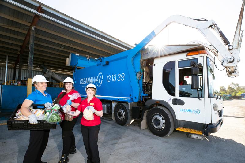 Coles and Cleanaway.  Cleanaway resource recovery specialist for Coles Sarah van Eck with Isabella Renella Customer Serice Manager Coles Browns Plains and Coles Qld Regional Manager Tanya Travis.  6112020- Picture: Renae Droop/RDW Photography