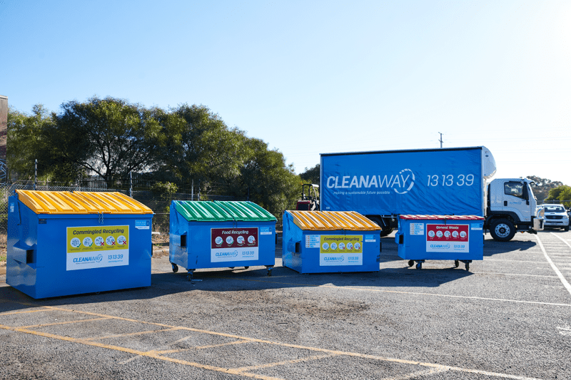 Commingled recycling, food waste and general waste bins