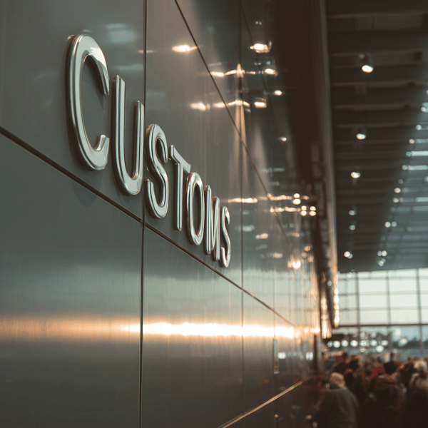Customs declaration sign at international airport terminal