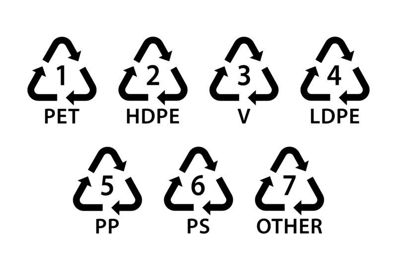 plastic recycling codes, RIC, plastic recycling symbols, black fill vector icon set, industrial marking plastic products