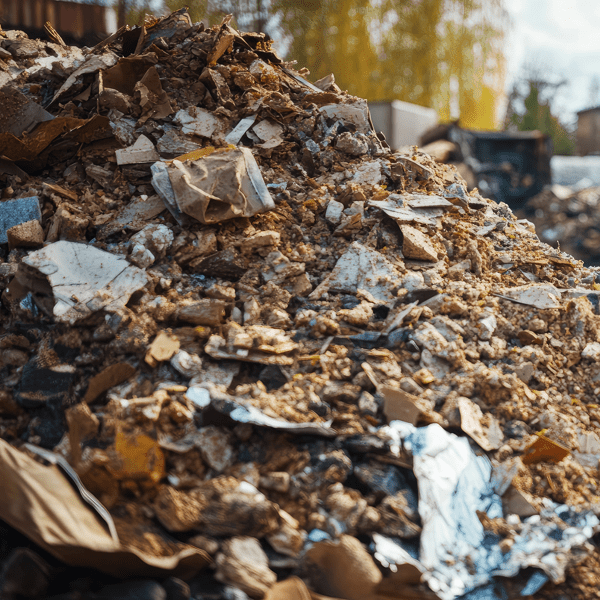 Piled Crushed Material from Construction and Demolition Waste in Industrial Setting
