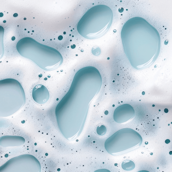 close-up, lush white detergent foam, washing foam, top view, horizontal banner for a cleaning company or laundry, poster, abstract blue background, copy space, free space for text
