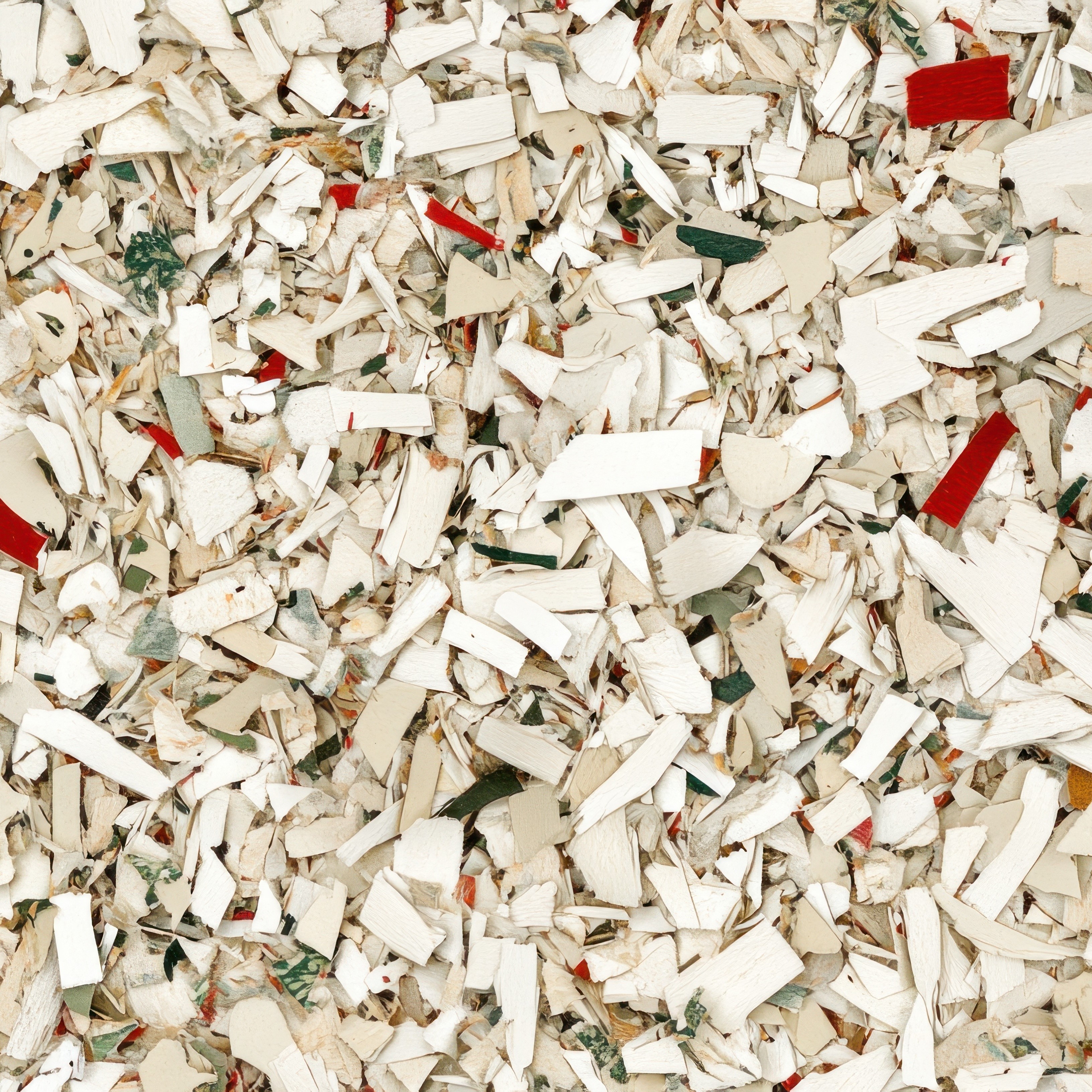 High angle view of shredded paper pieces, creating a textured abstract background suitable for