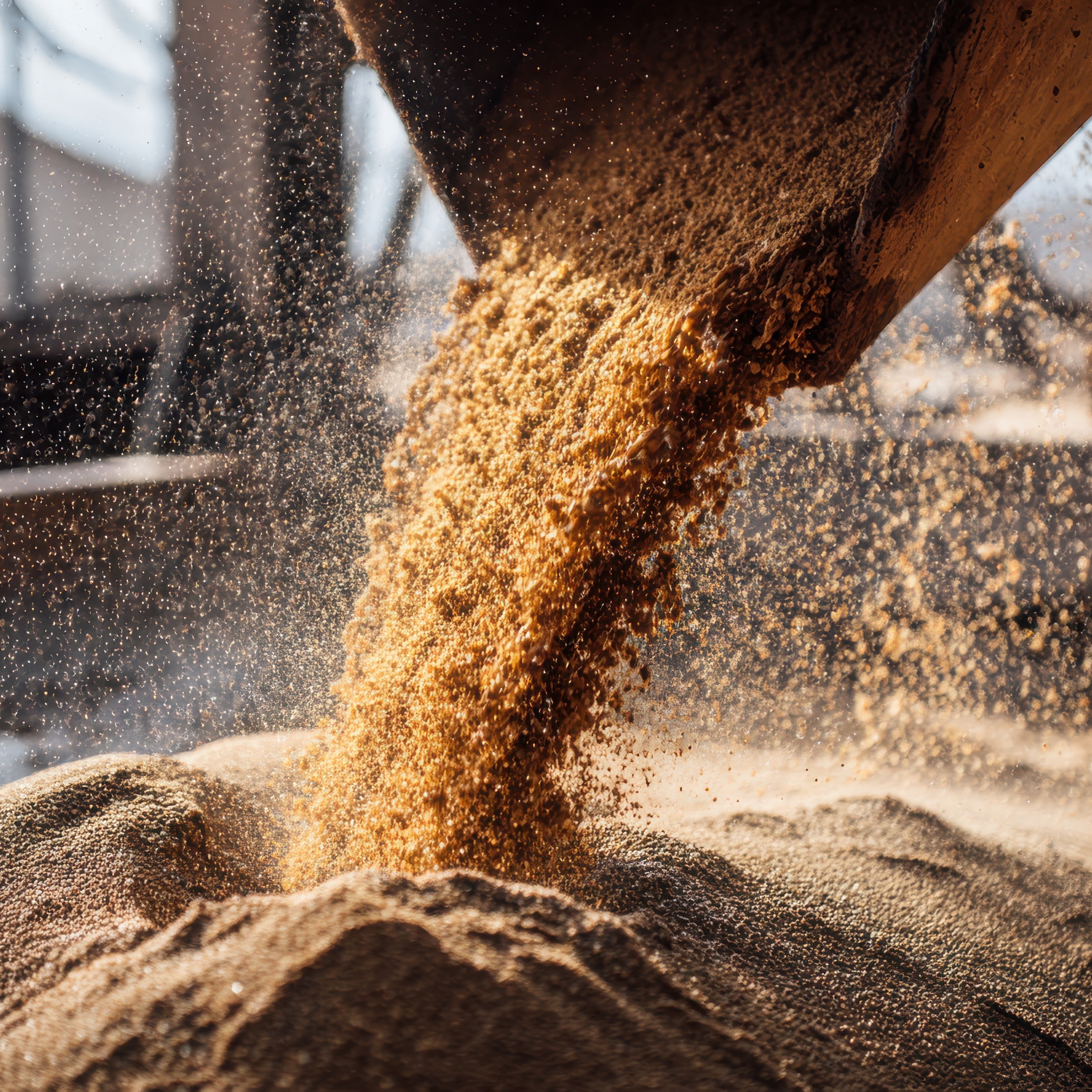 A close-up of sludge being poured into a dewatering system