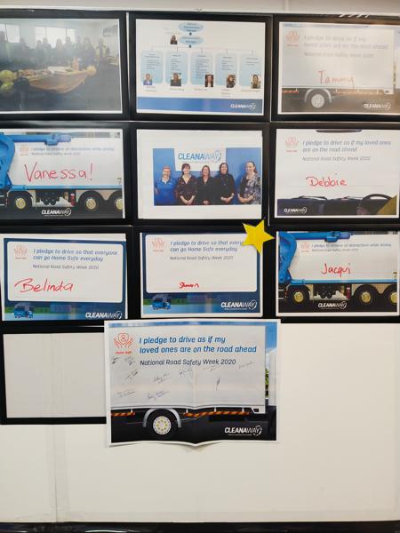 wall of pledges at our Cleanaway Hydrocarbons office in Bentley, Perth, WA