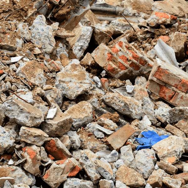 scrap remaining after the demolition of the building